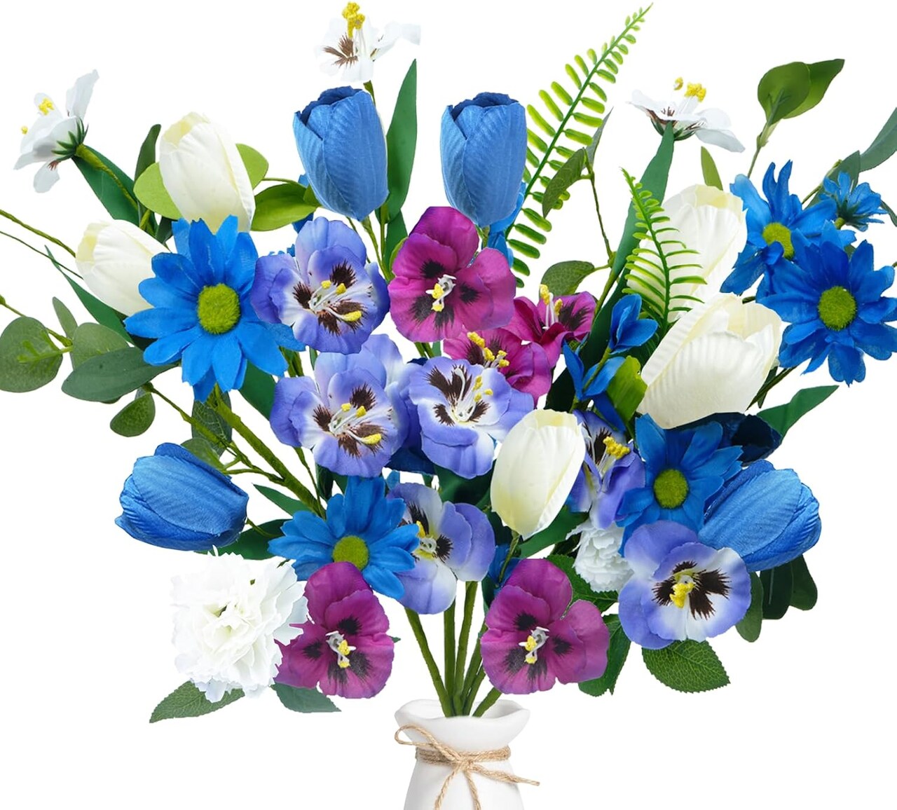 6 Pcs Spring Flower Bouquet Fake Tulips Wildflower Pansy Artificial Flowers